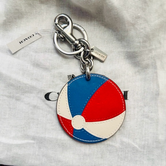 Coach Accessories - Coach Leather Beach Ball bag charm keychain silver red blue white & dusty - NWT